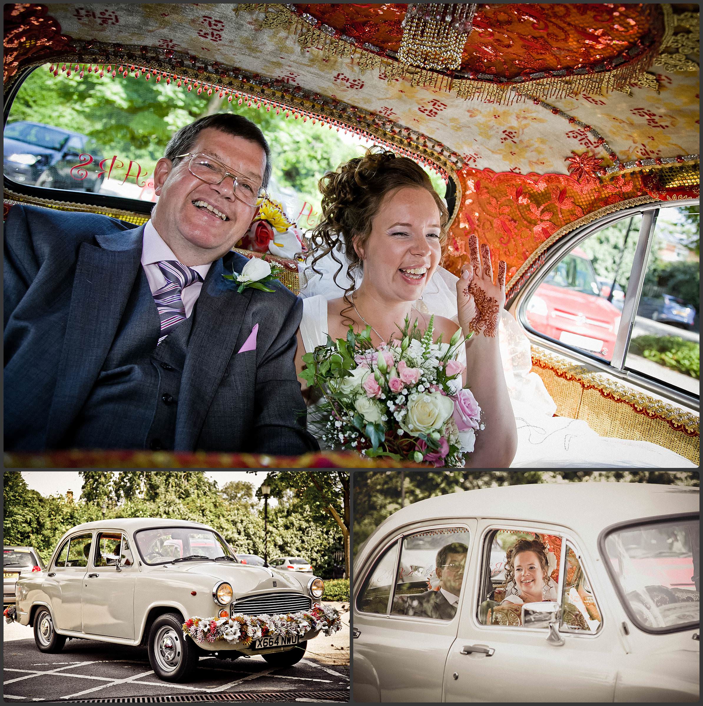 Bride arriving in her wedding car