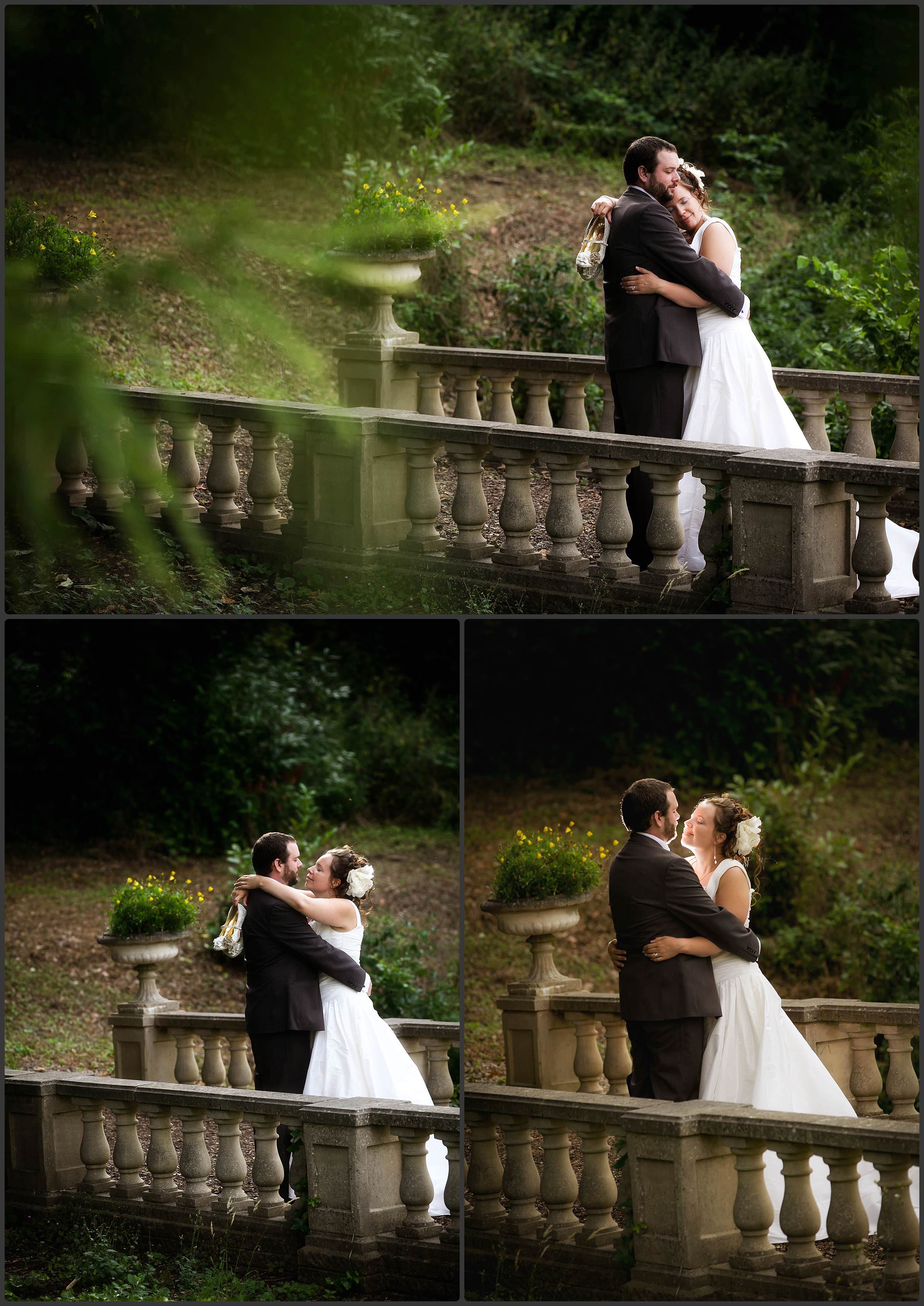 Bride and groom exploring the grounds at the Pittville Pump room hotel