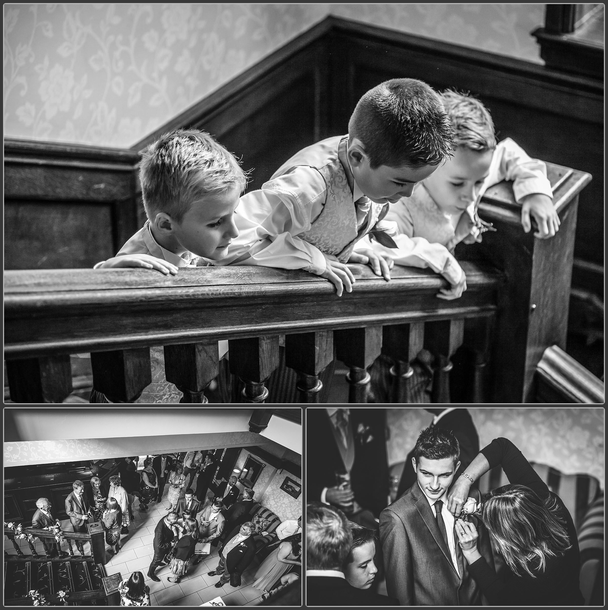 Children looking down on the stairs