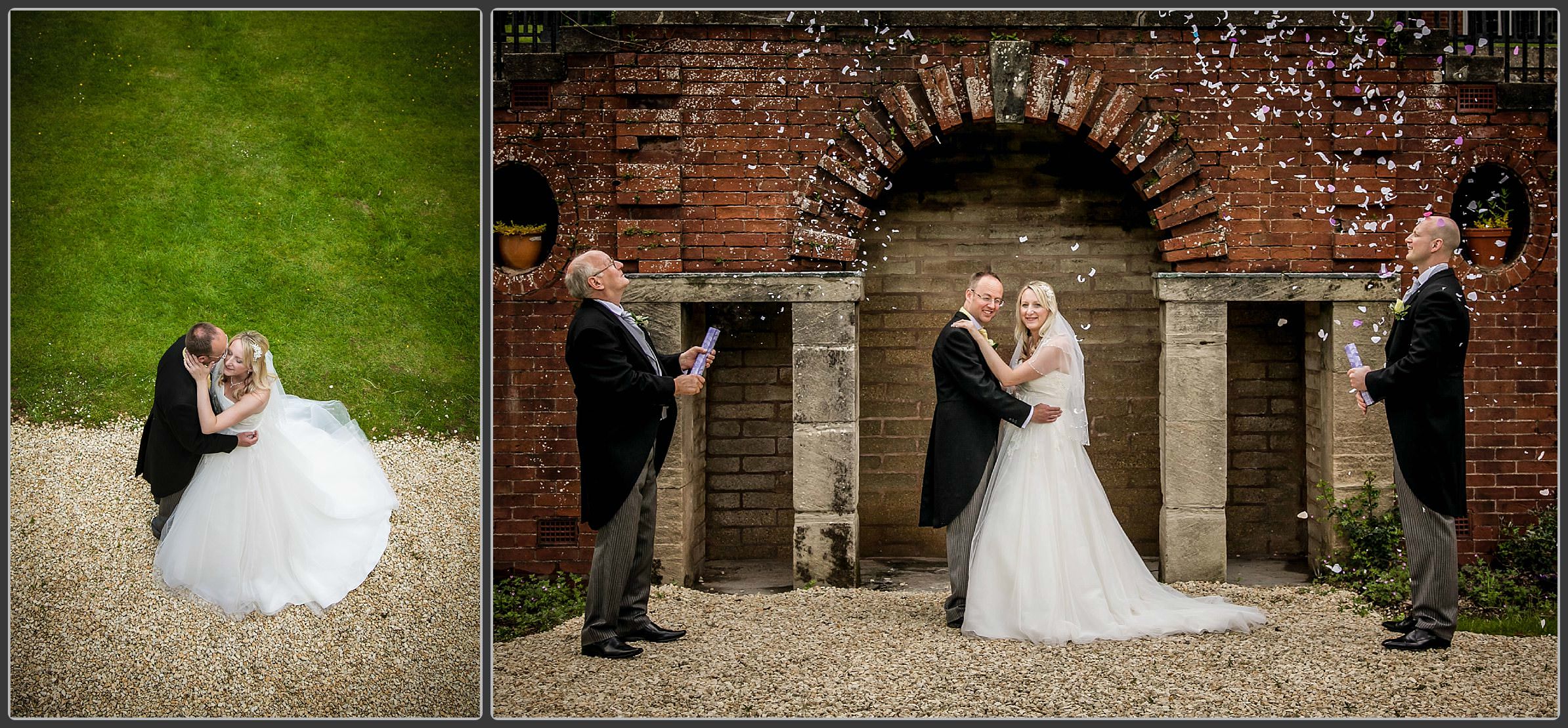 Confetti photo with the bride and groom