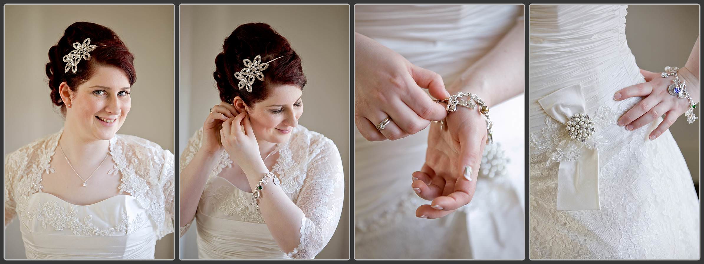 Bride getting ready at Mythe barn