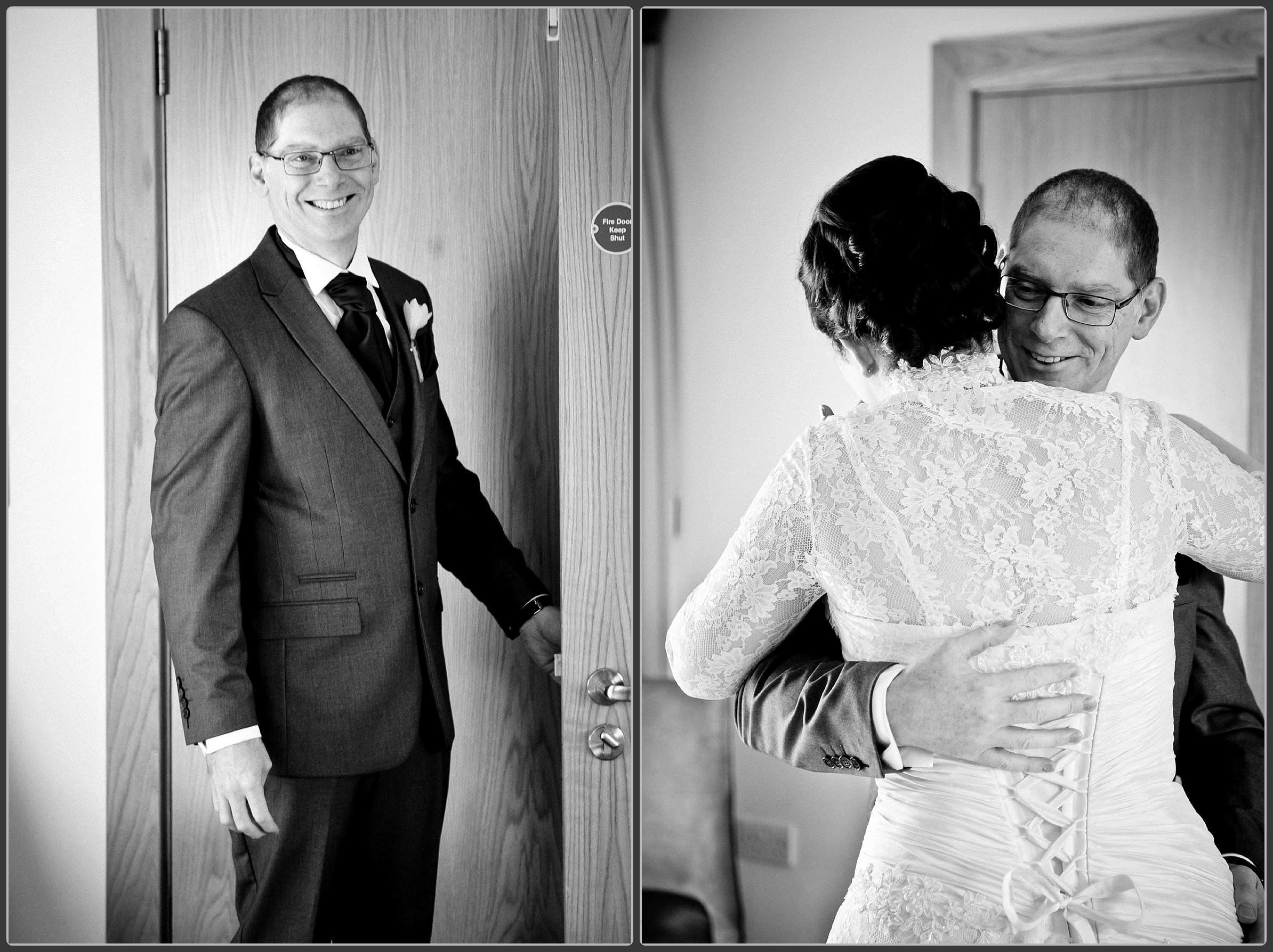 Brides dad seeing his daughter in her wedding dress for the first time