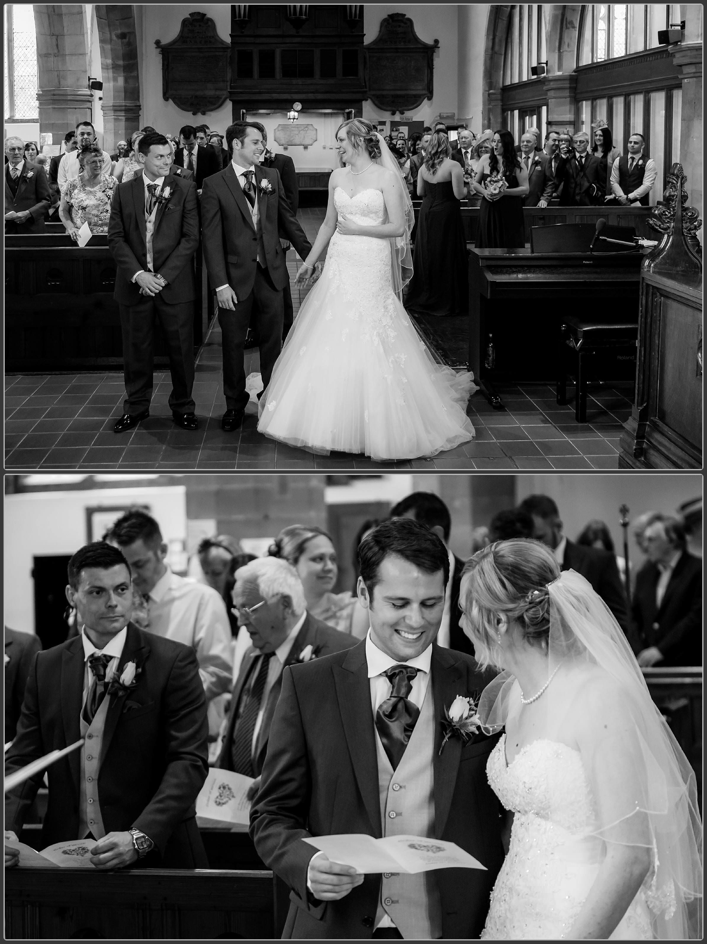 The groom seeing his wife to be for the first time at Mancetter Church