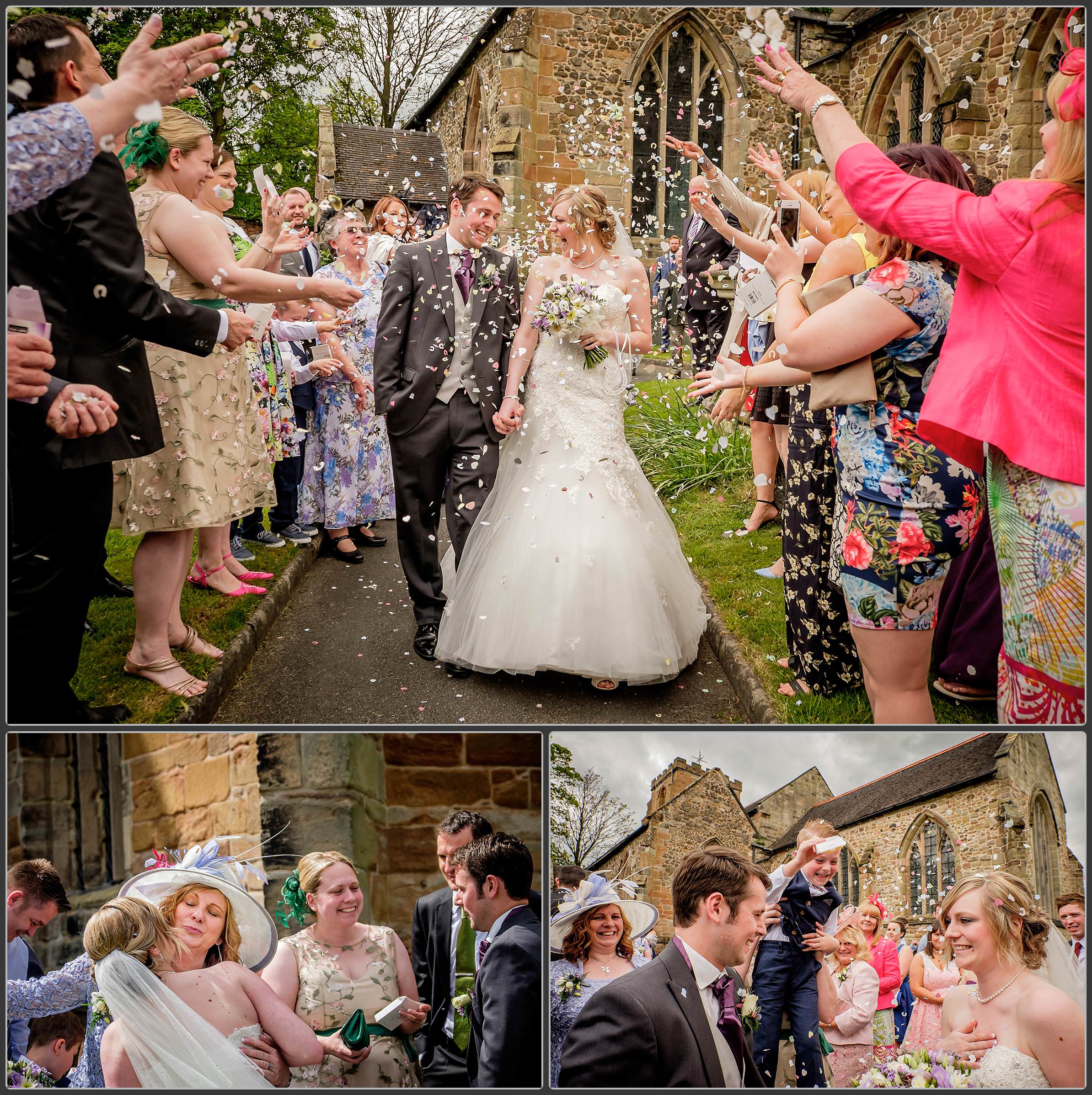 Confetti at Wedding photography at Mancetter Church