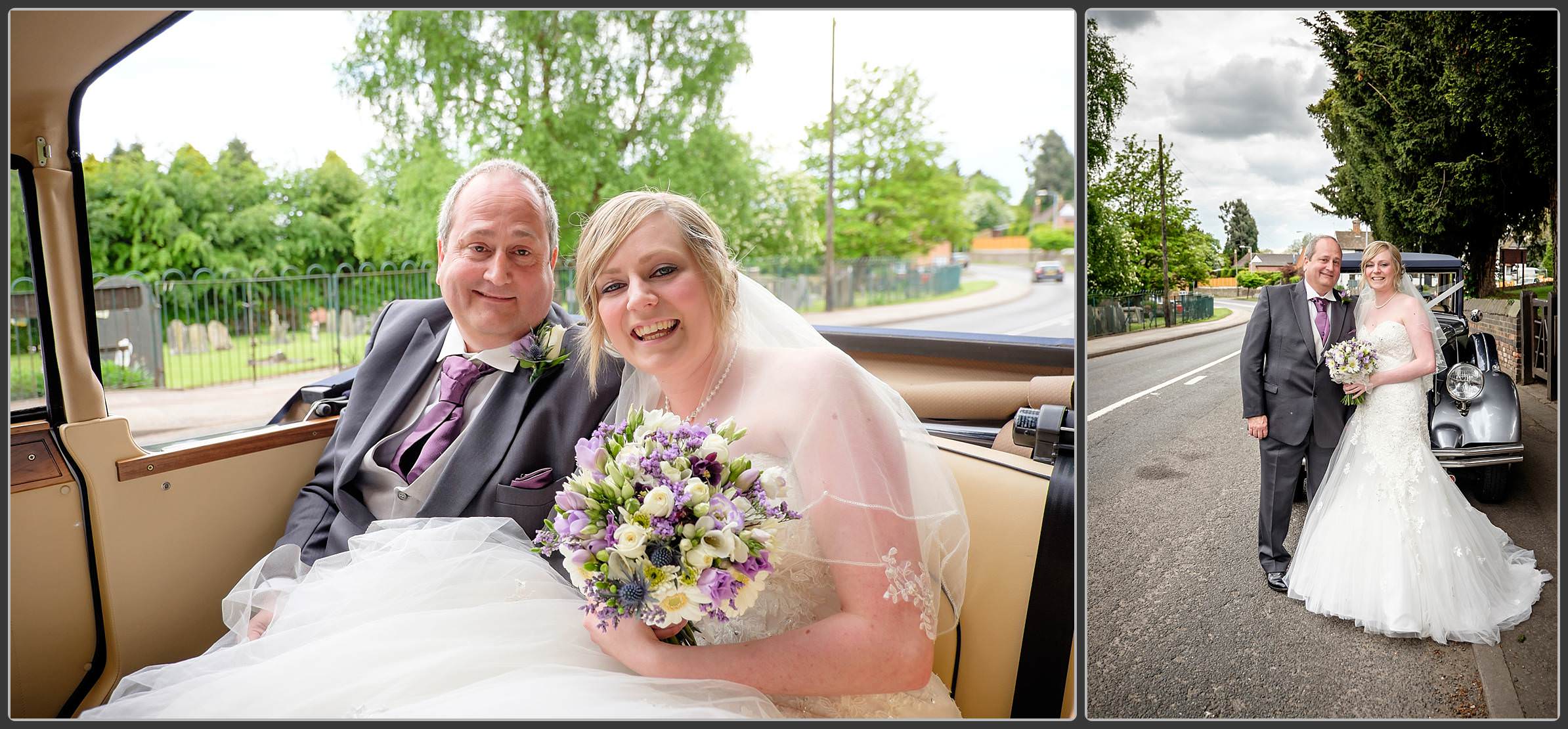 Bride arriving at Mancetter Church Wedding