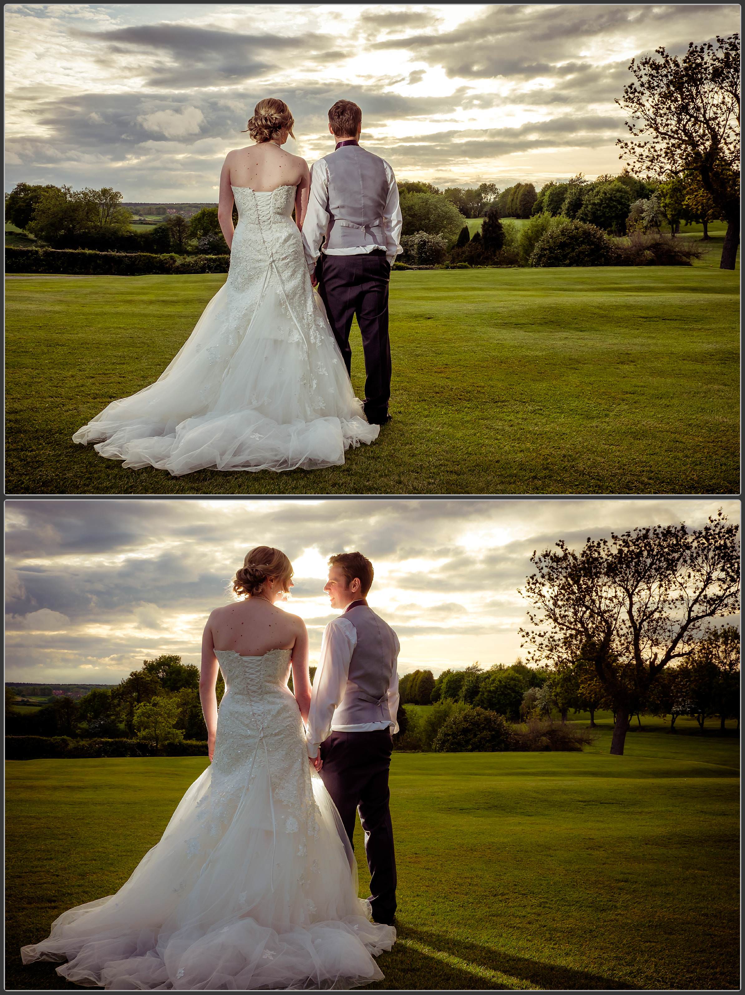 Sunset wedding photos at Oak Ridge golf course