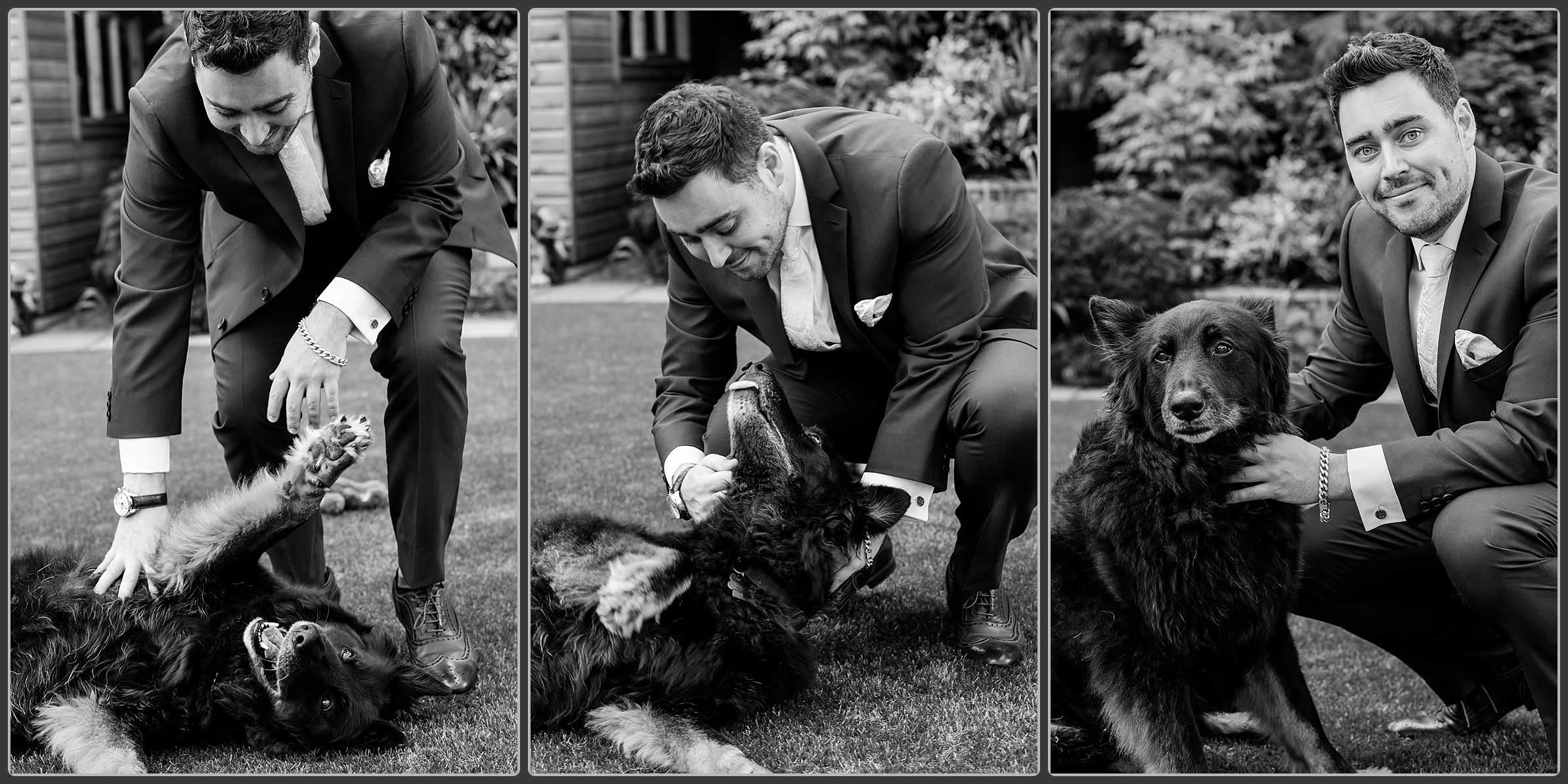 The groom playing with his dog