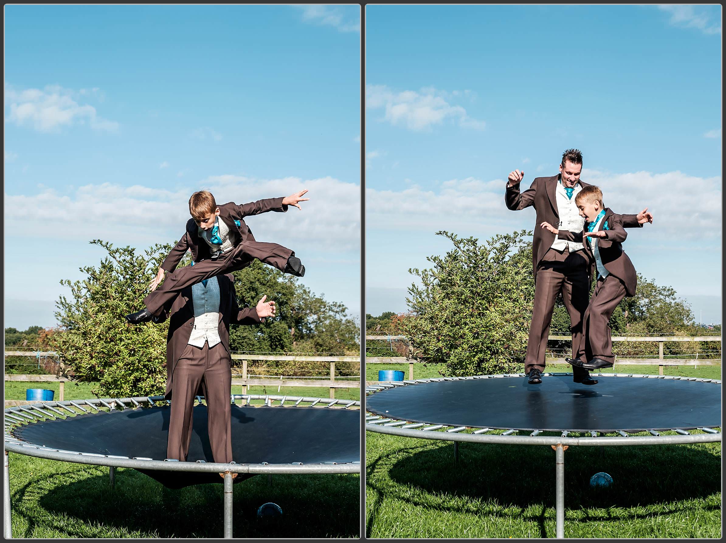 Dad and son on a trampoline