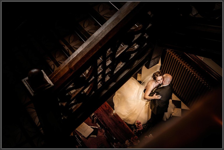 An overhead photo of the bride and groom at Moxhull Hall Hotel