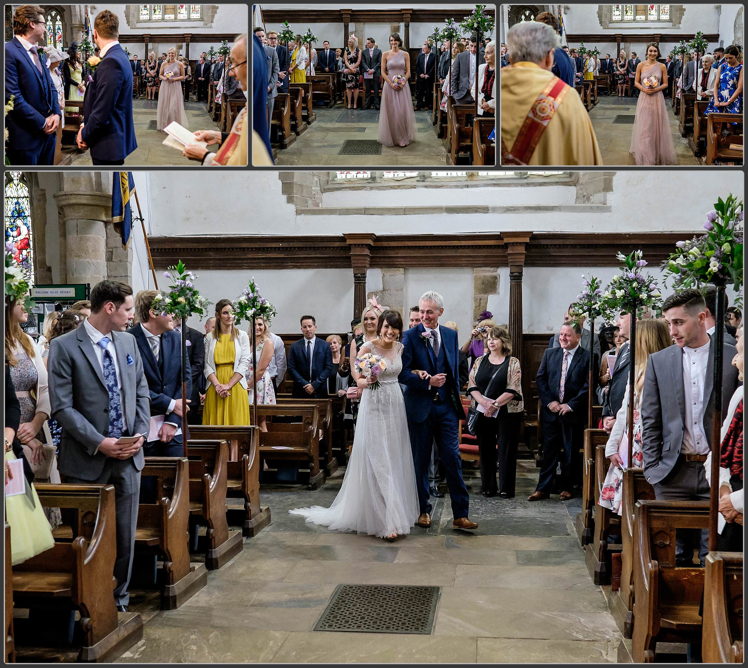 The bride entering St Peter's church in Wootton Wawen