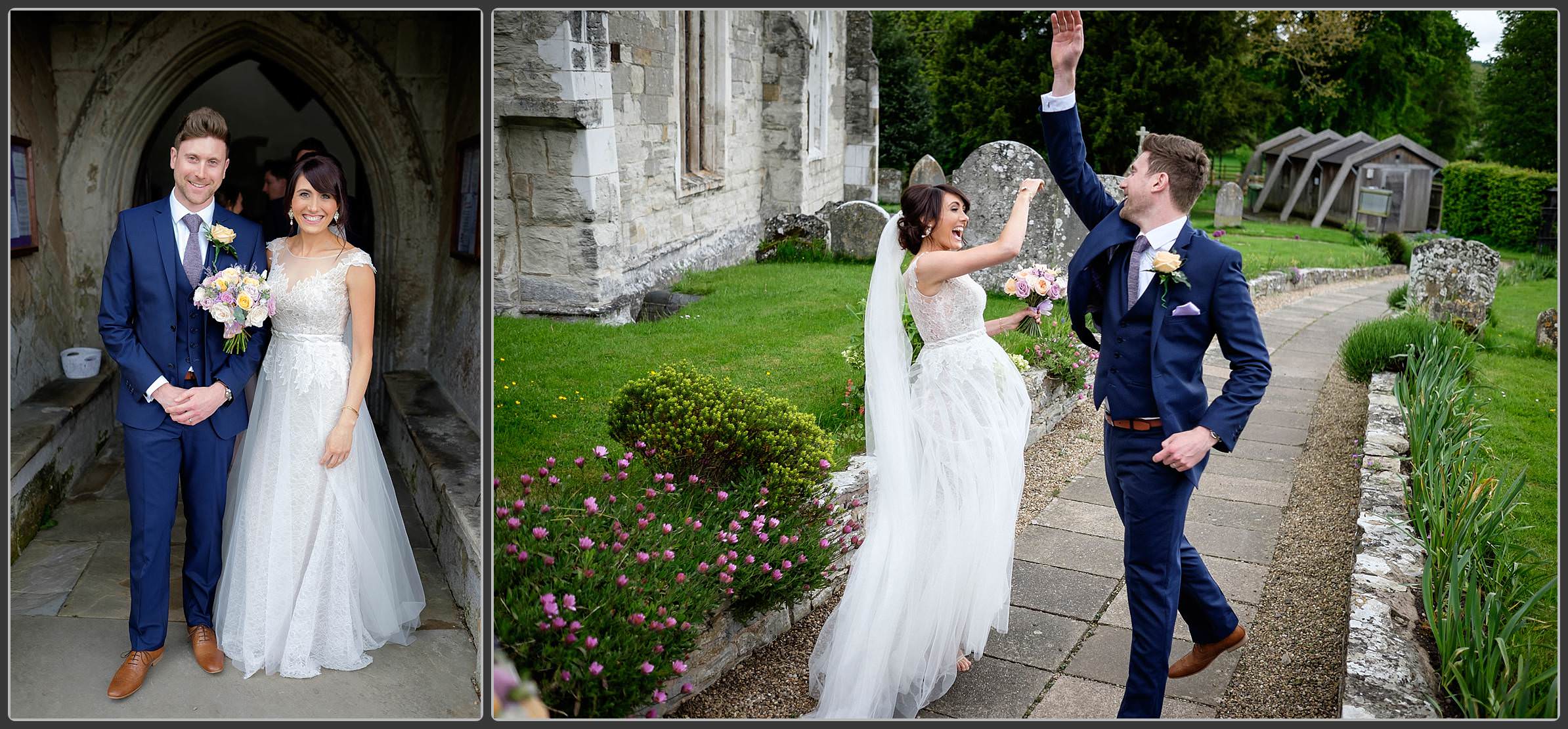 Bride and groom high fiving