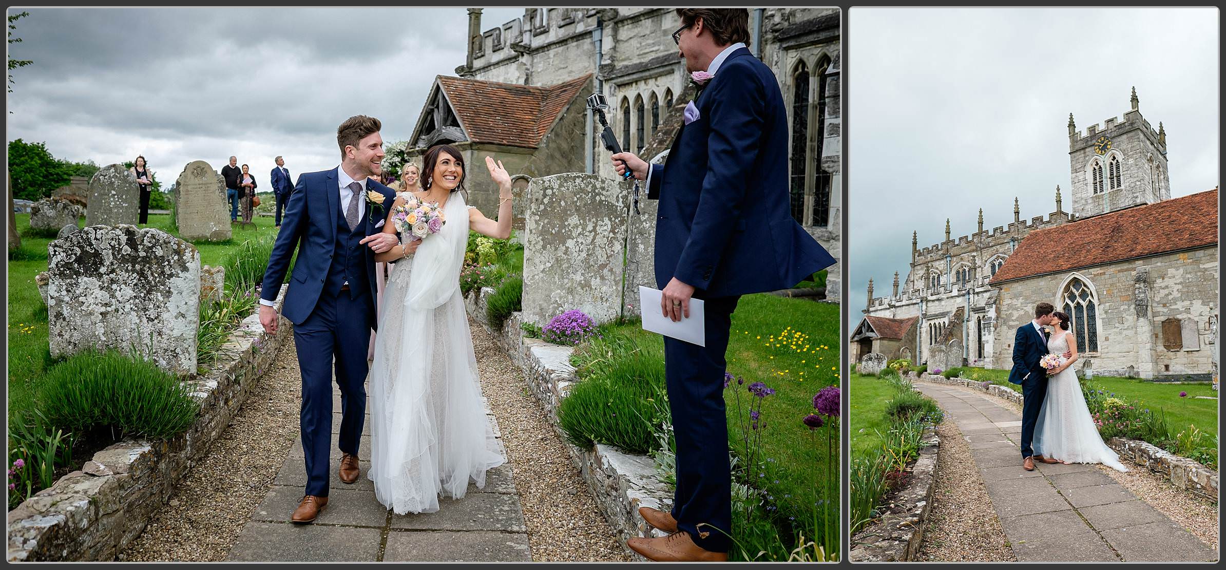 Bride and groom outside St Peter's church