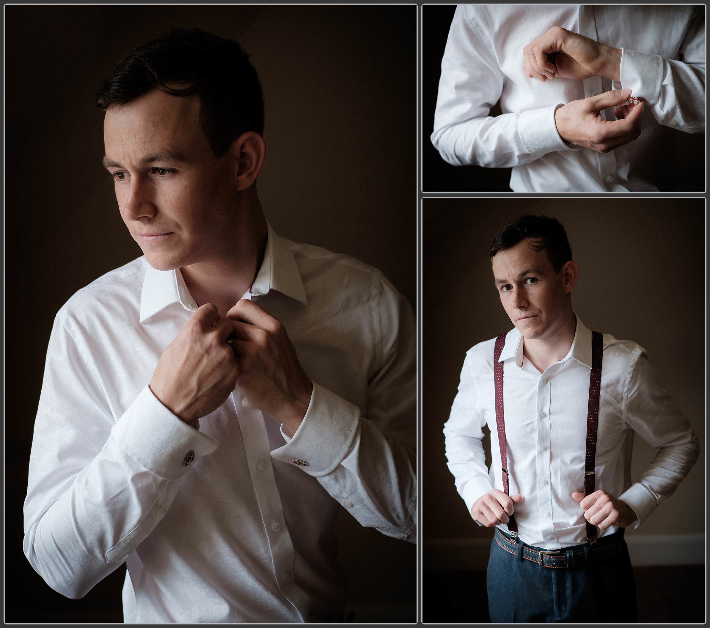 The groom getting ready at Rowton castle Hotel