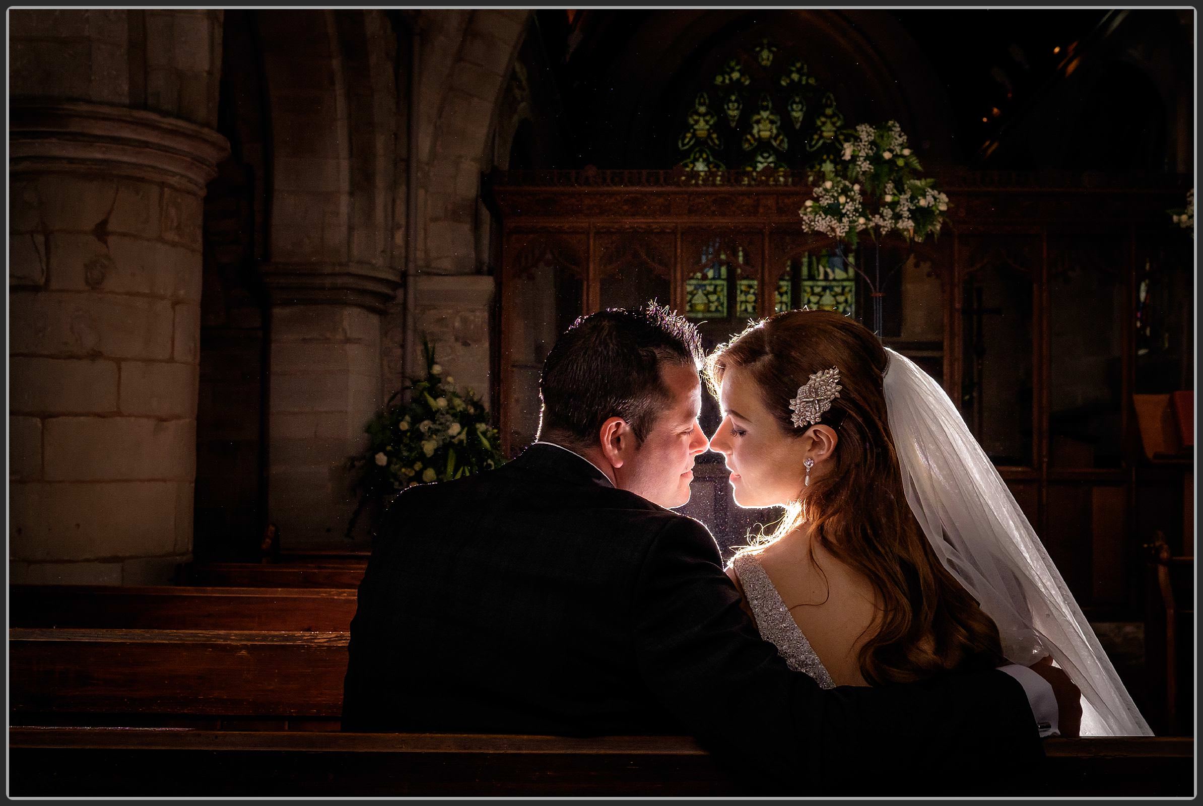 Bride and groom together in the church