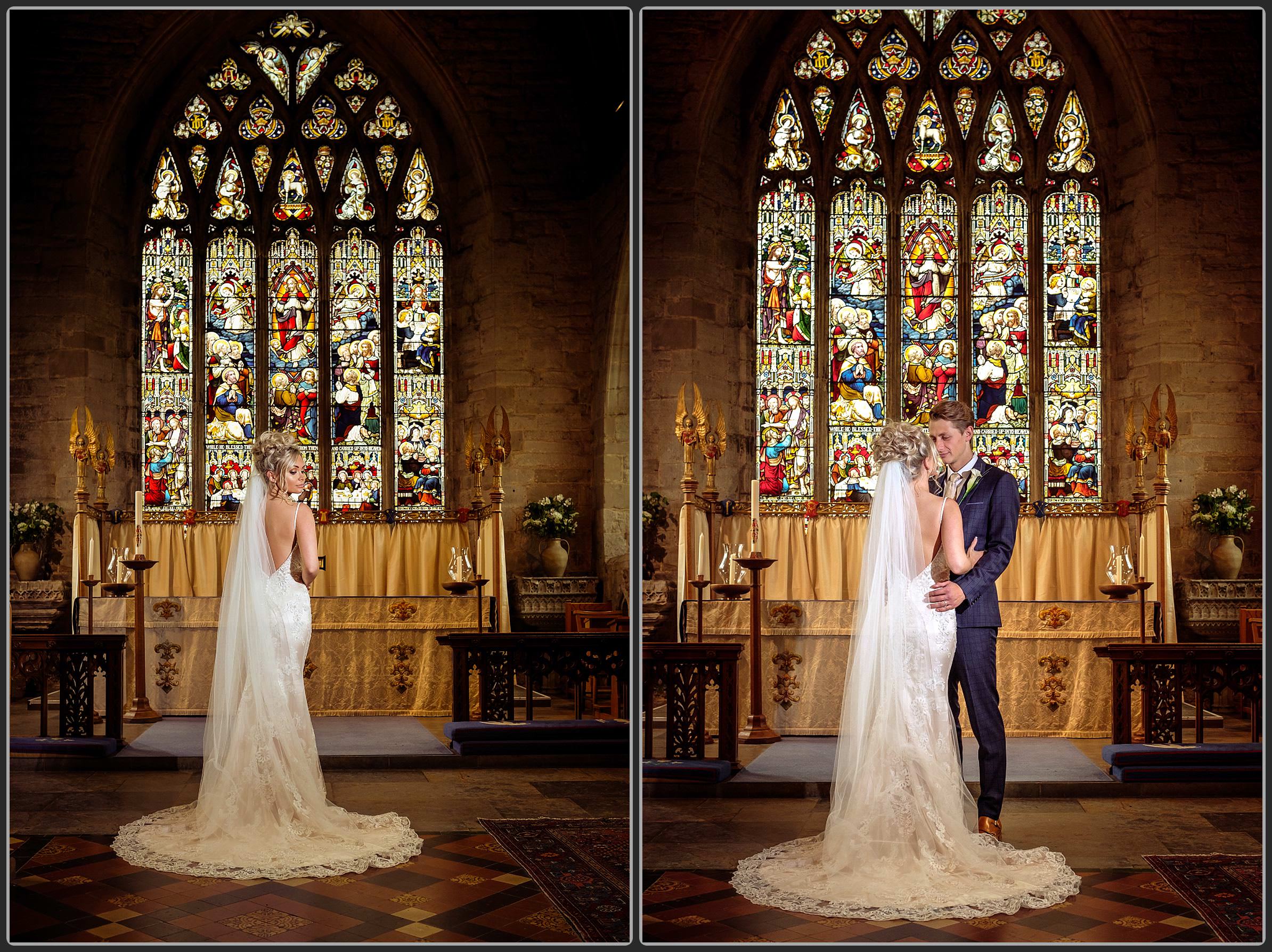 Bride and groom in Tamworth in Arden Church