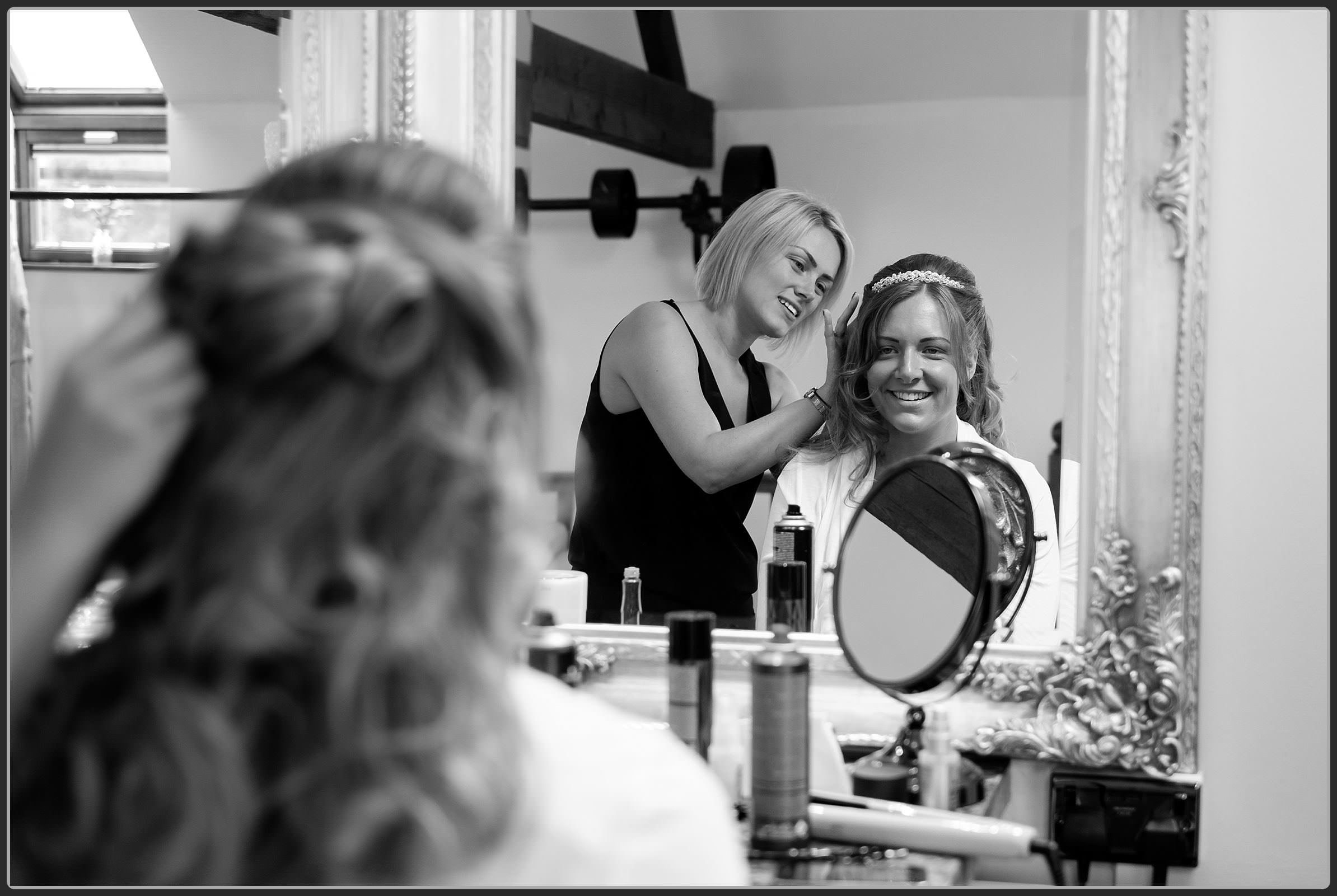 Bride having her hair done