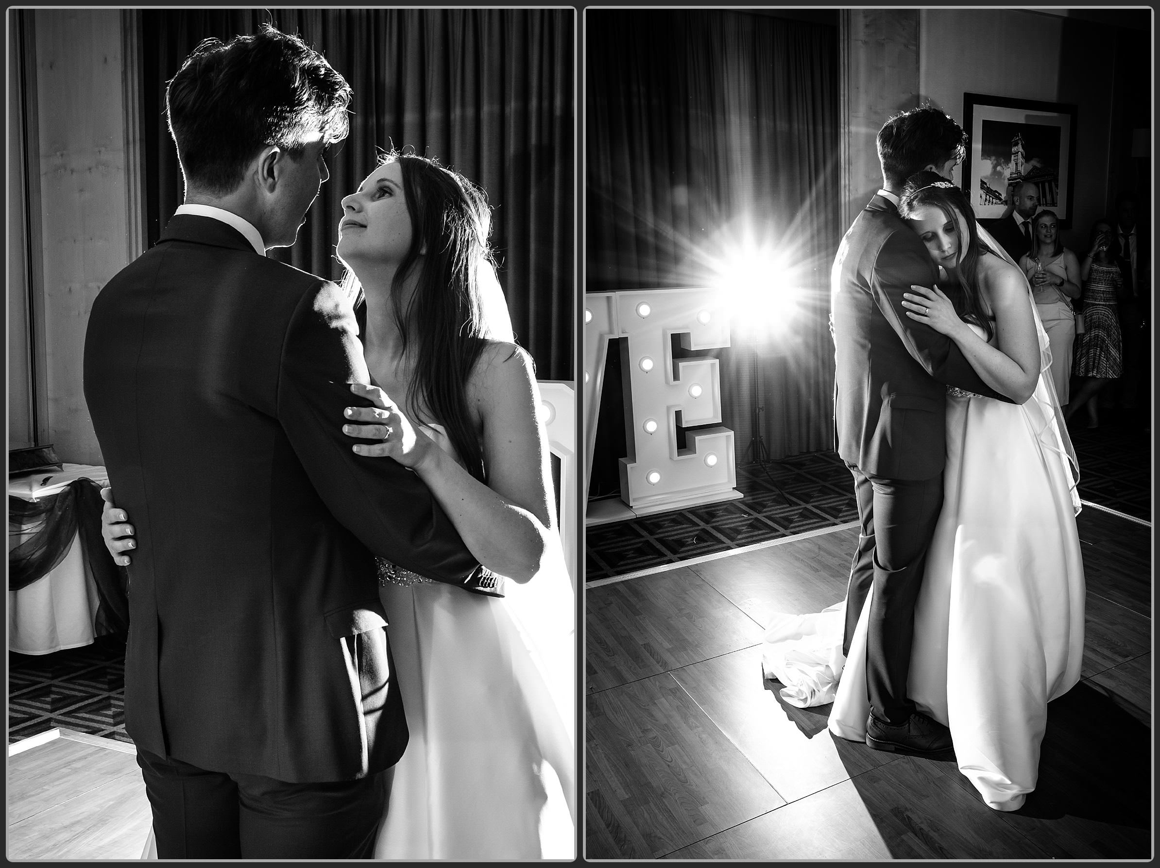 First dance at the Crowne Plaza in Solihull in black and white