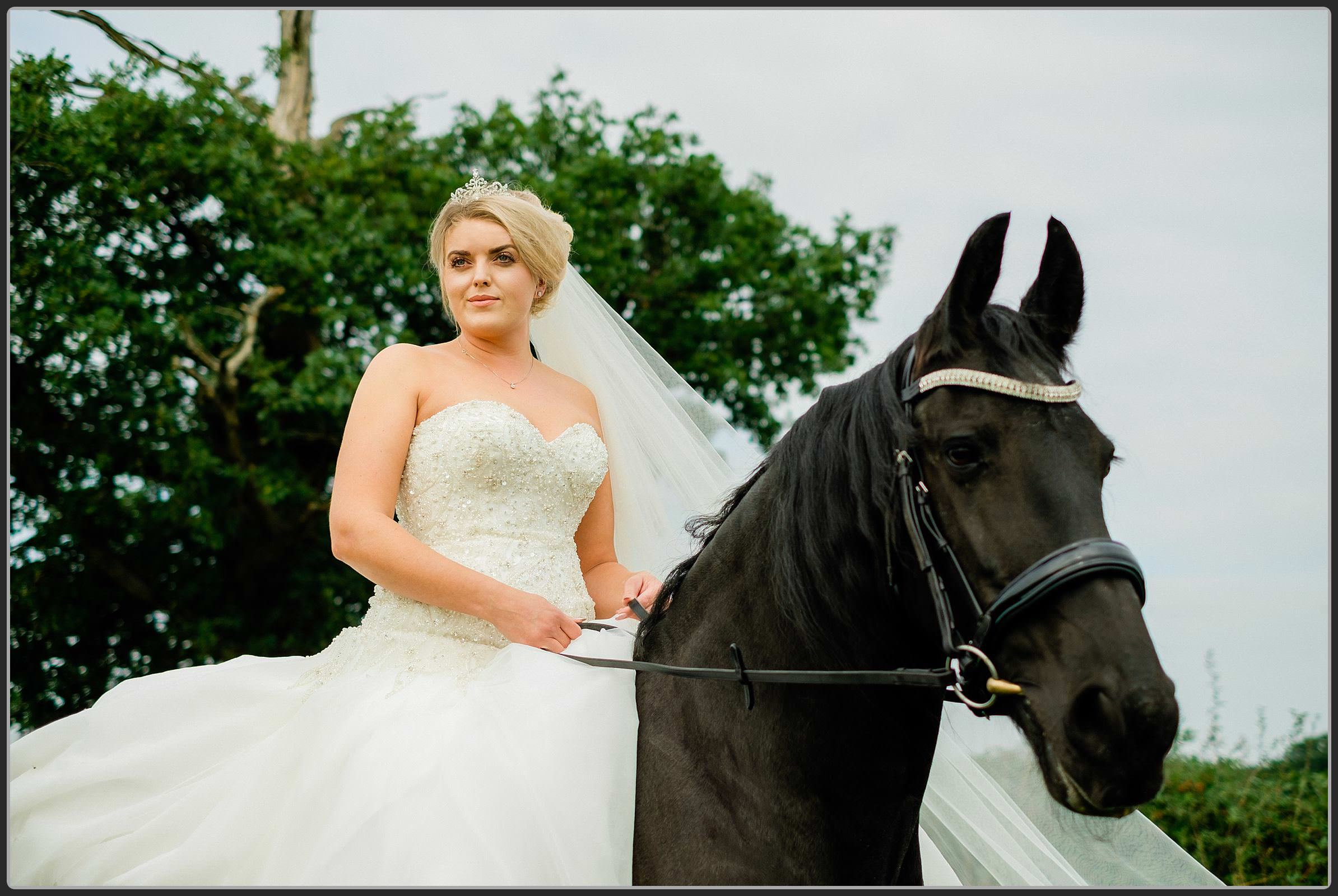 Bride riding her horse