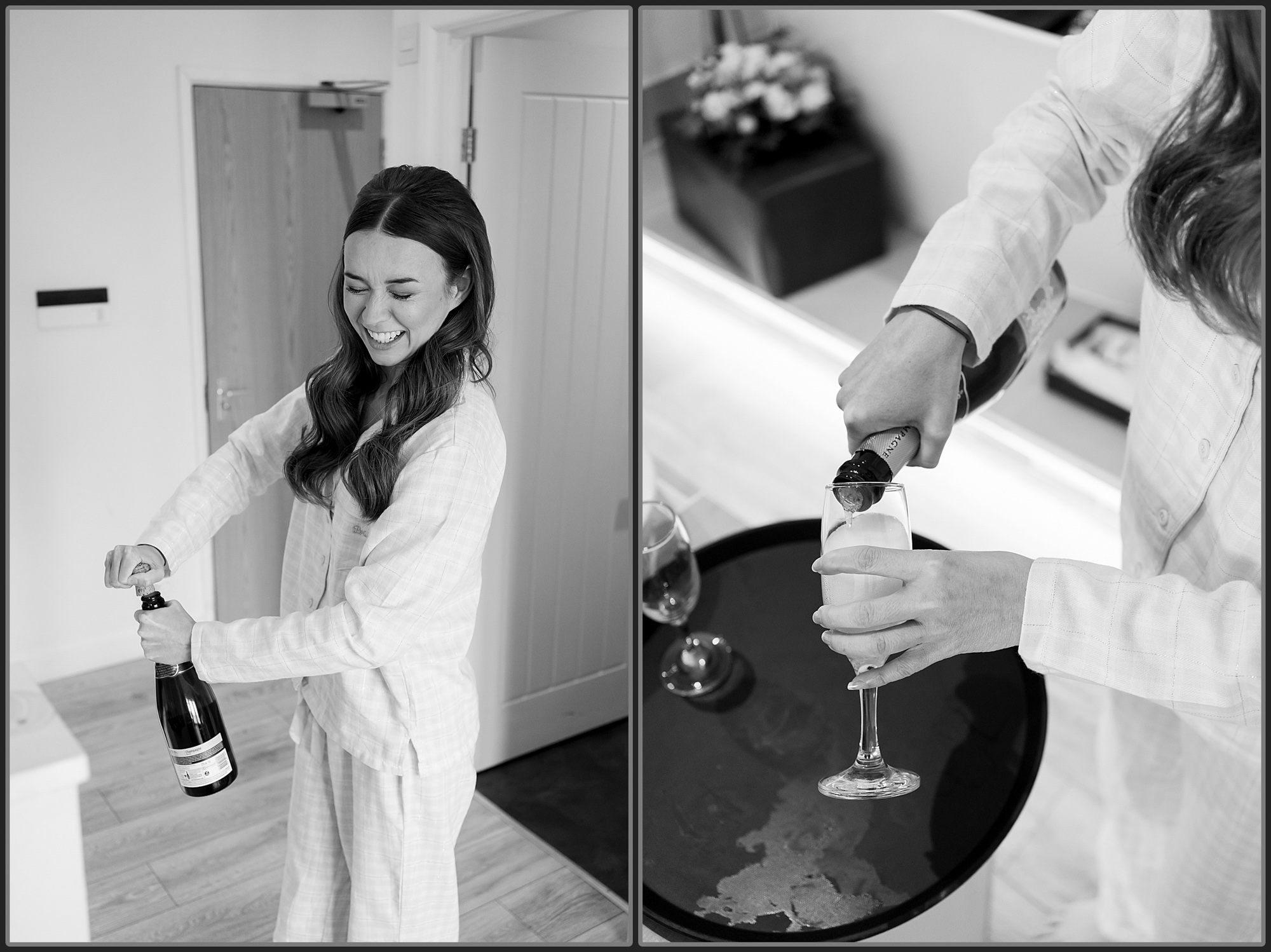 Bride opening Champagne