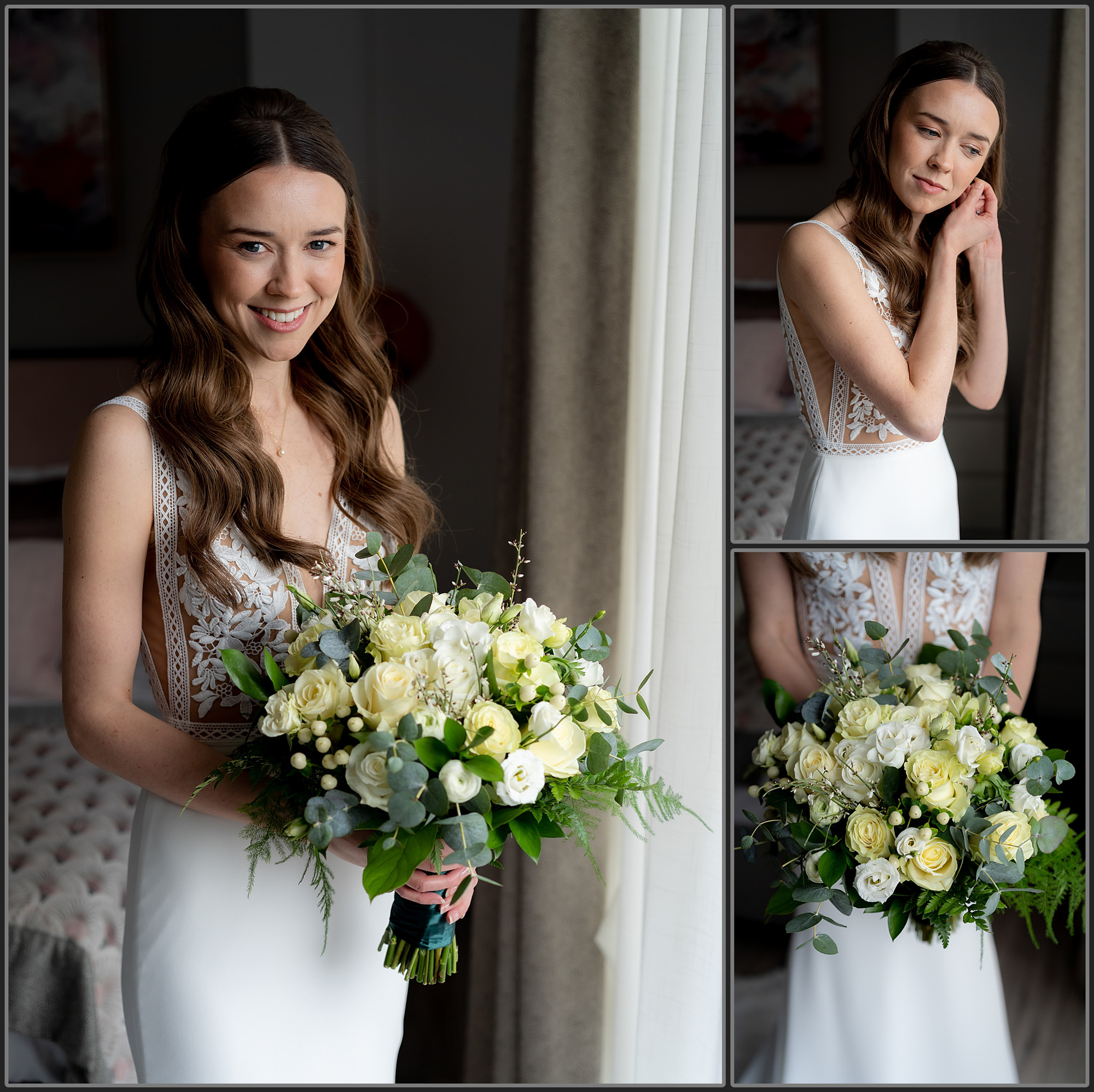 Bride putting her earrings in