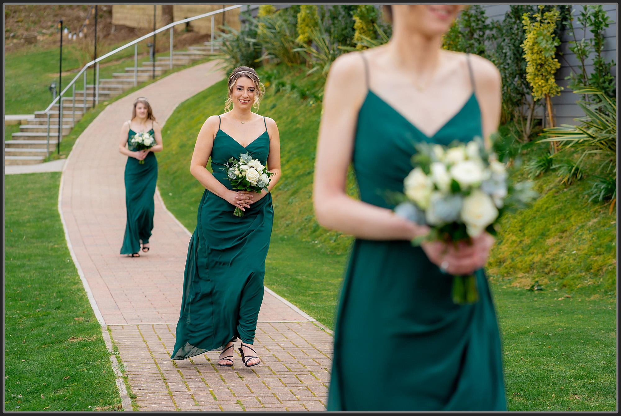 Bridesmaids walking