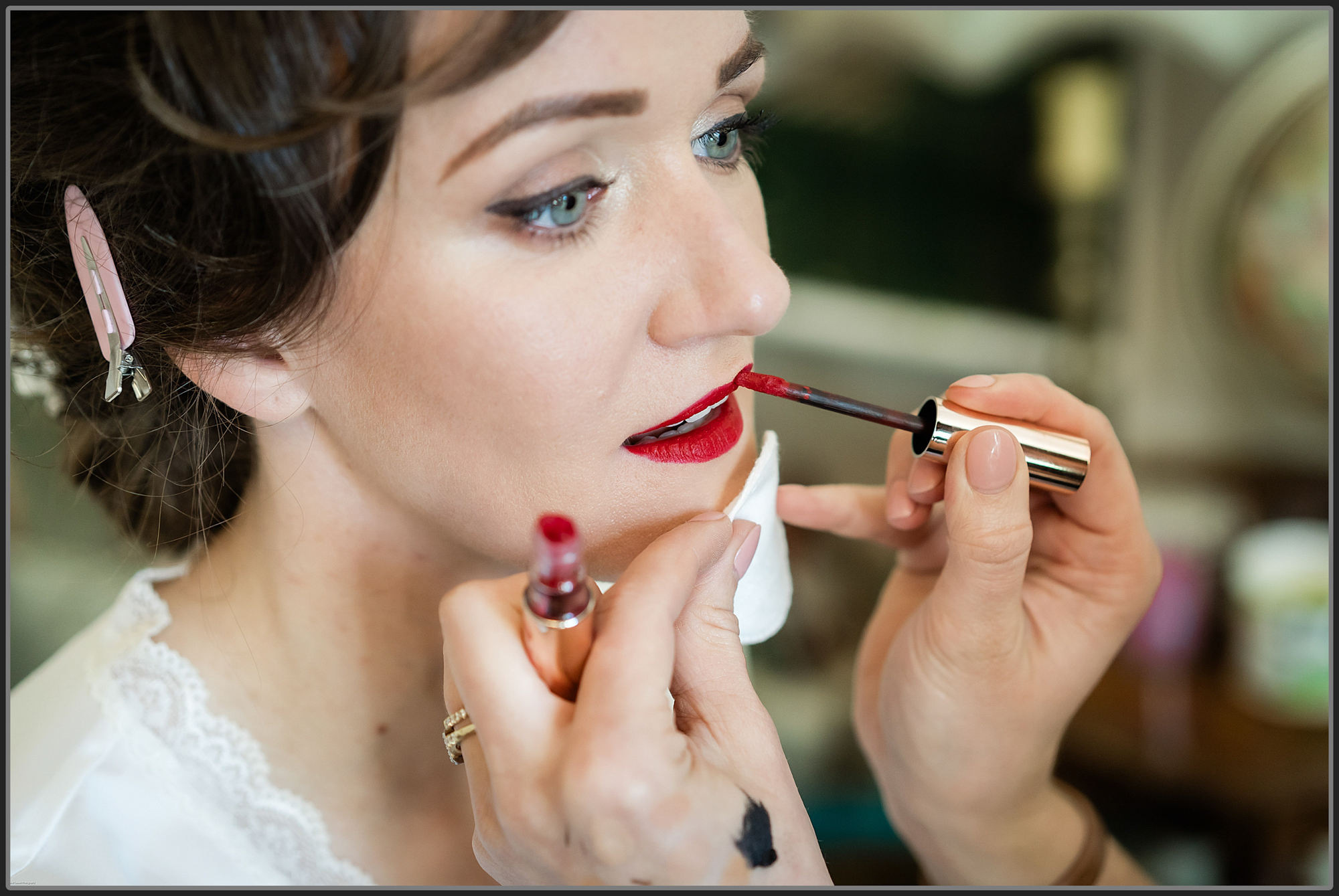 Bride having her makeup done