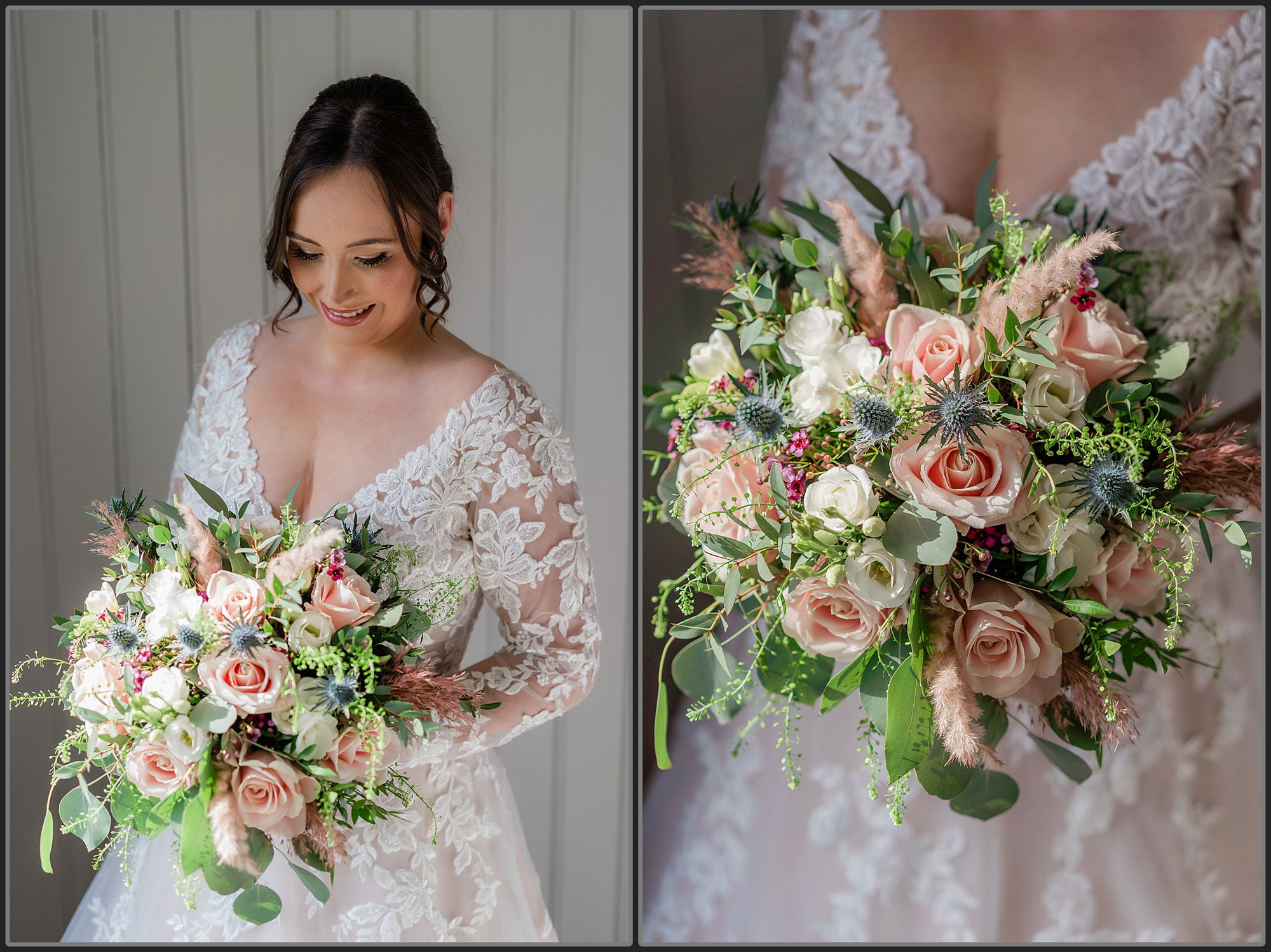 The bride holding her wedding flowers 