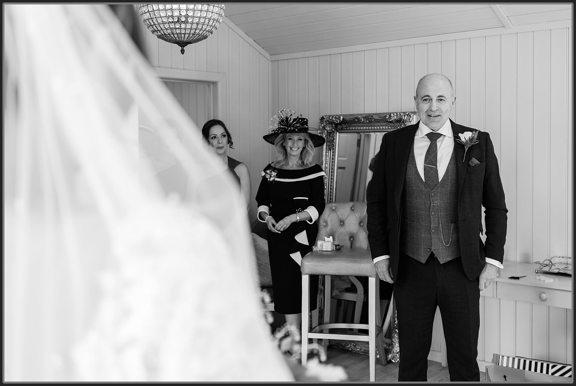 The brides father seeing his daughter for the first time in her wedding dress at Moxhull Hall Hotel