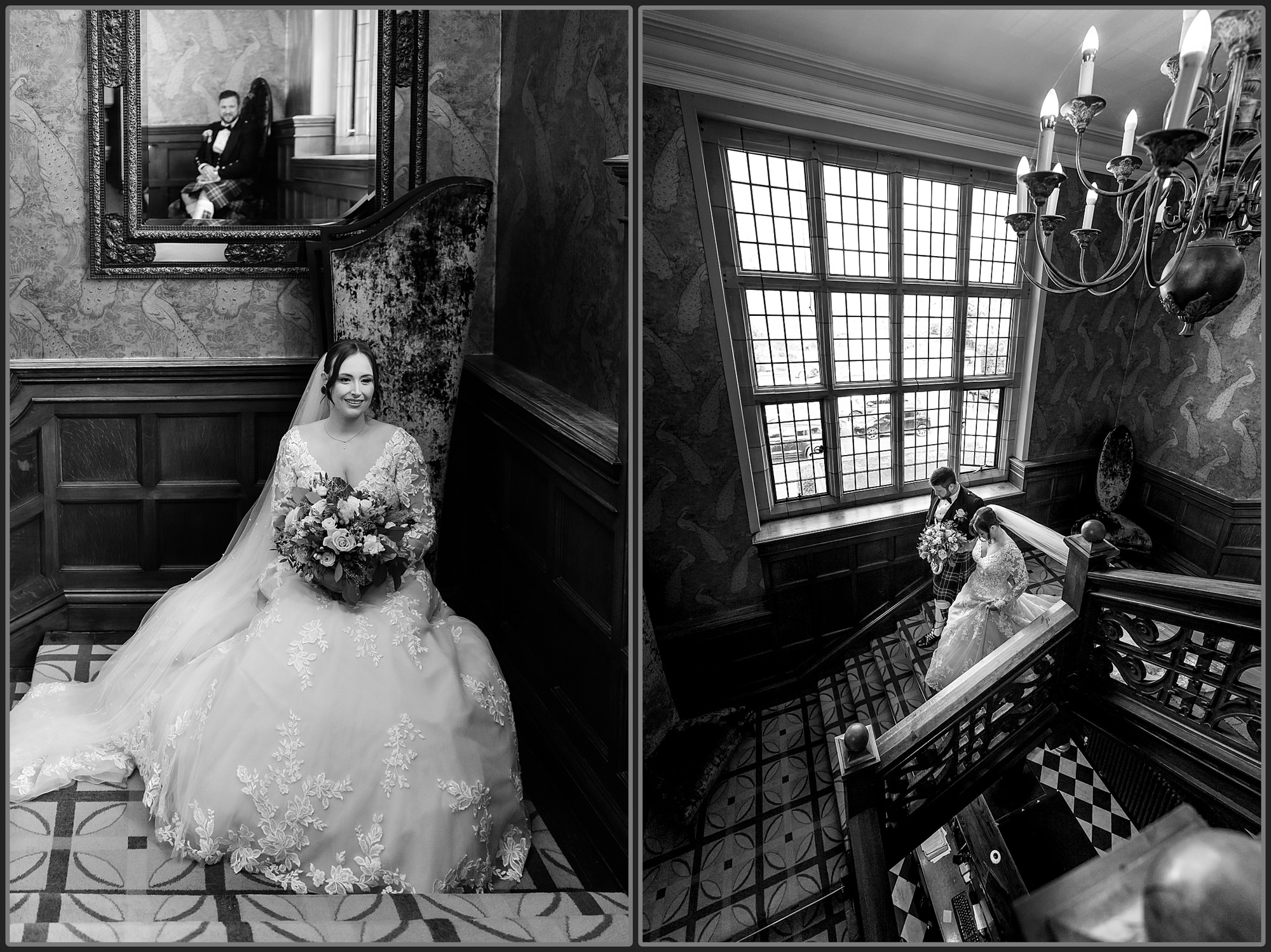 Black and white wedding photos at Moxhull Hall Hotel