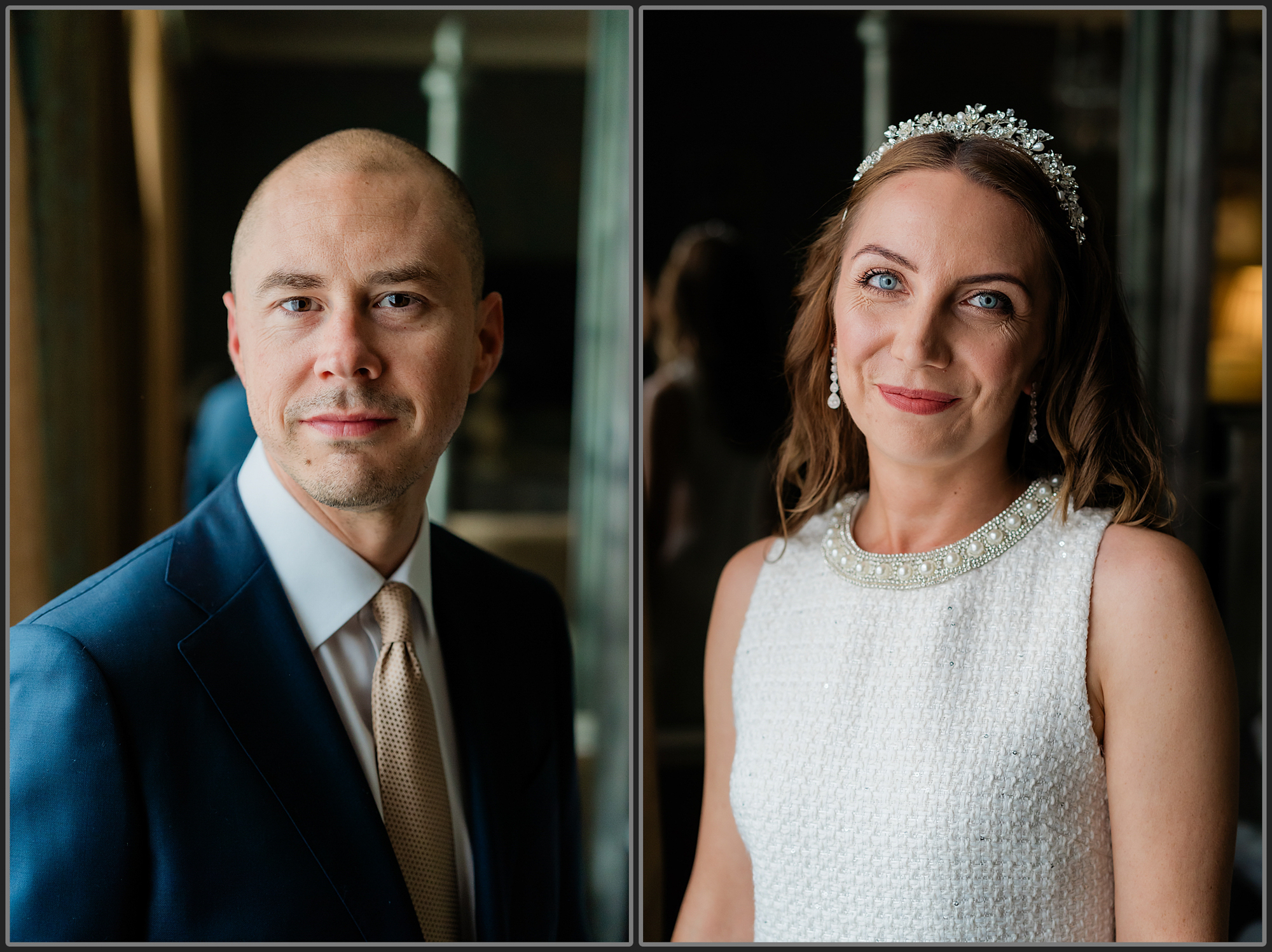 Bride and groom getting ready together